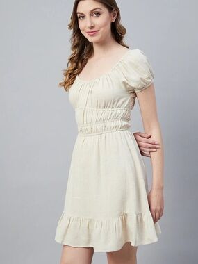 Sim and Sam NATURAL RAYON LINEN MINI DRESS blue size Small